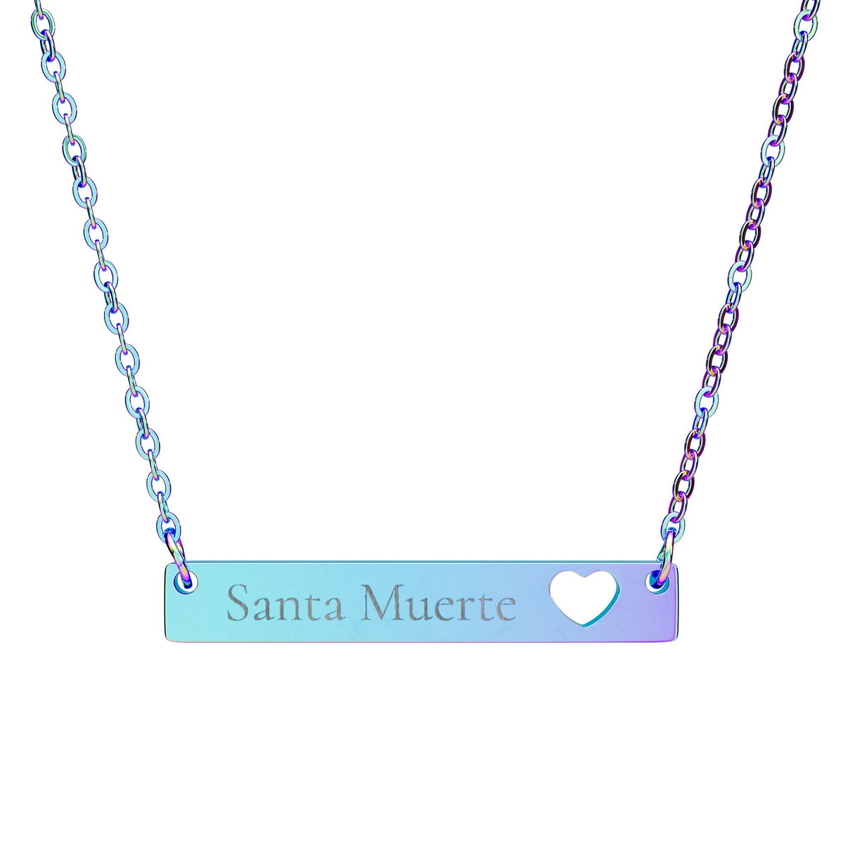 Santa Muerte Cutout Heart Bar Necklace