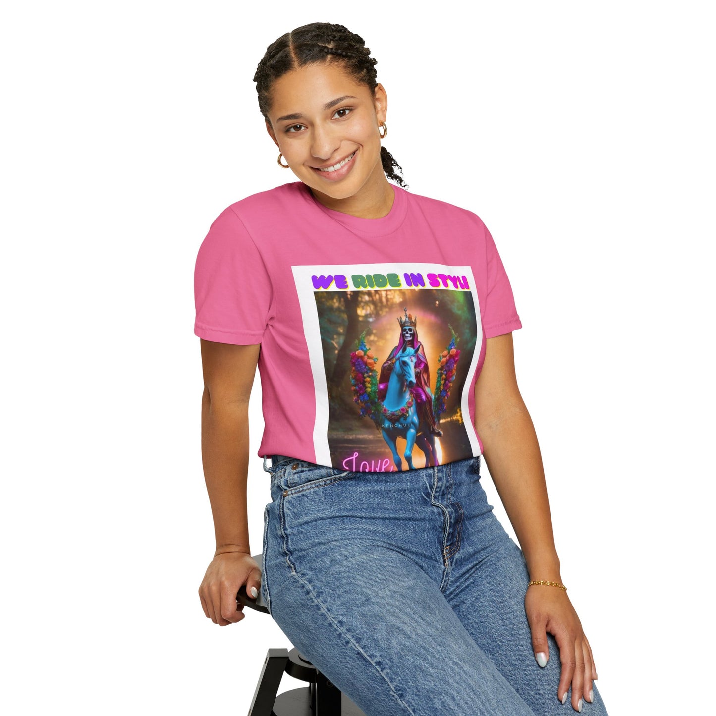 Santa Muerte Ride in Style T-Shirt (front image)