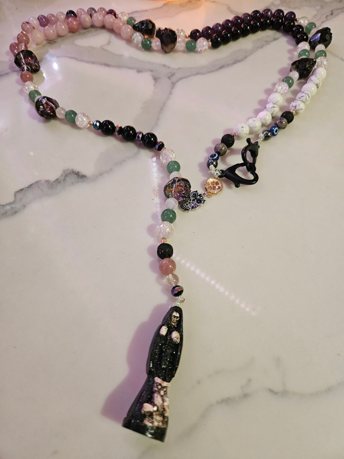 Santa Muerte Crystal Maso(Large Necklace/Rosary)