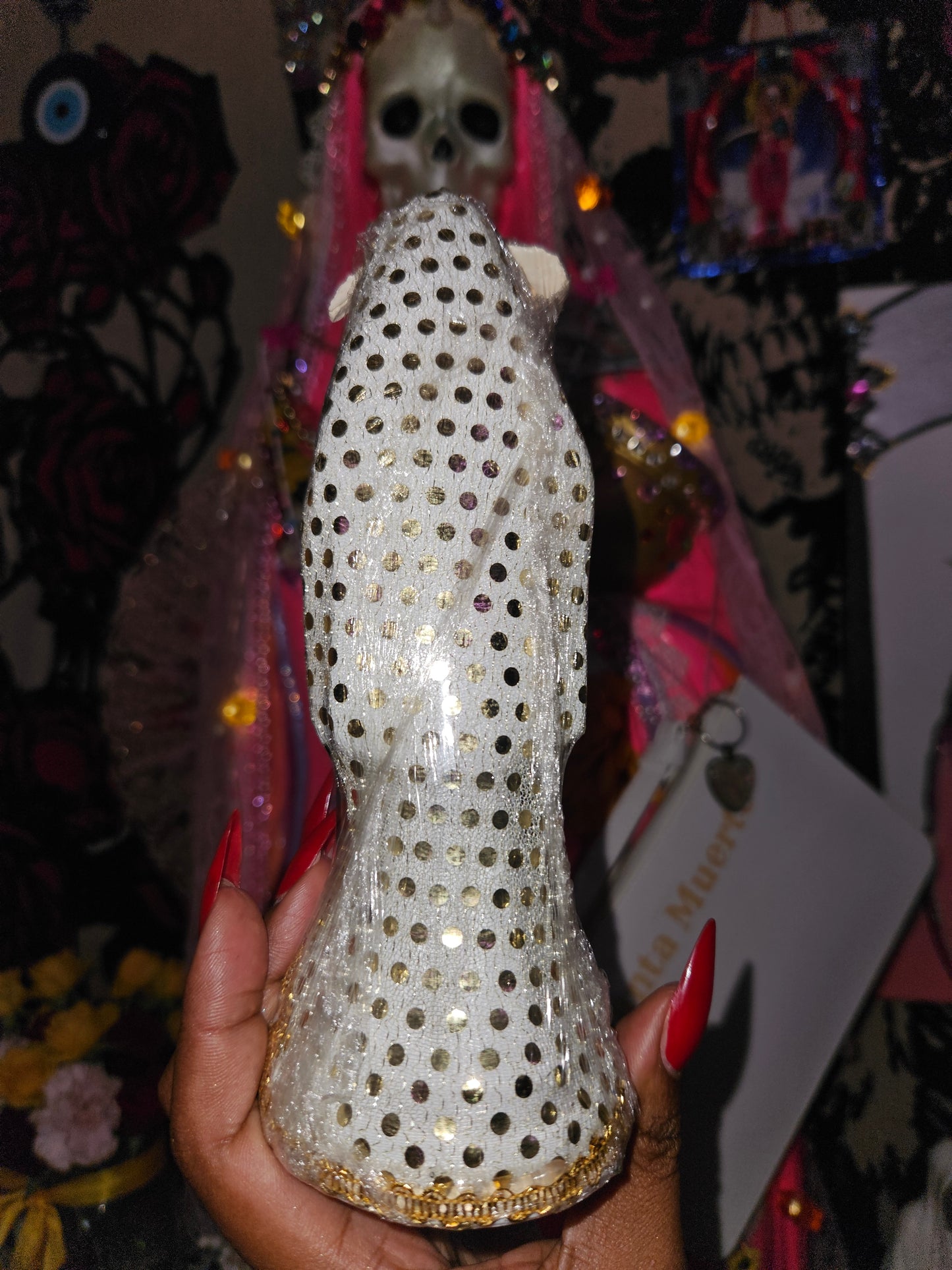 8" White Robe Santa Muerte Statue