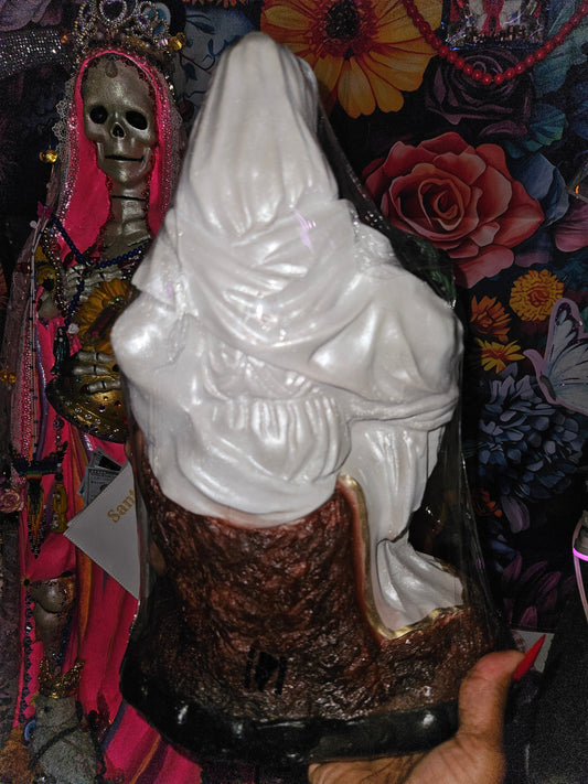 14" Niña Blance (White Robe) Holding Jesue Santa Muerte Statue