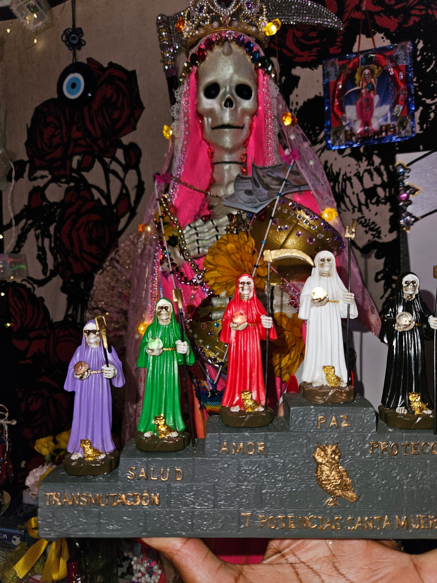 3.5" 7 Santa Muerte Statues on Stand w/ Removable Scythes
