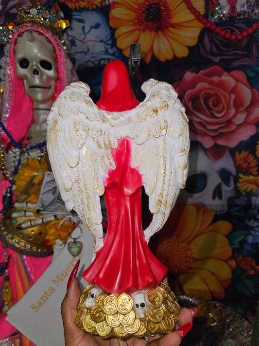 12" Winged Red Robe Pregnant(Embarazada) Encarnada Santa Muerte Statue