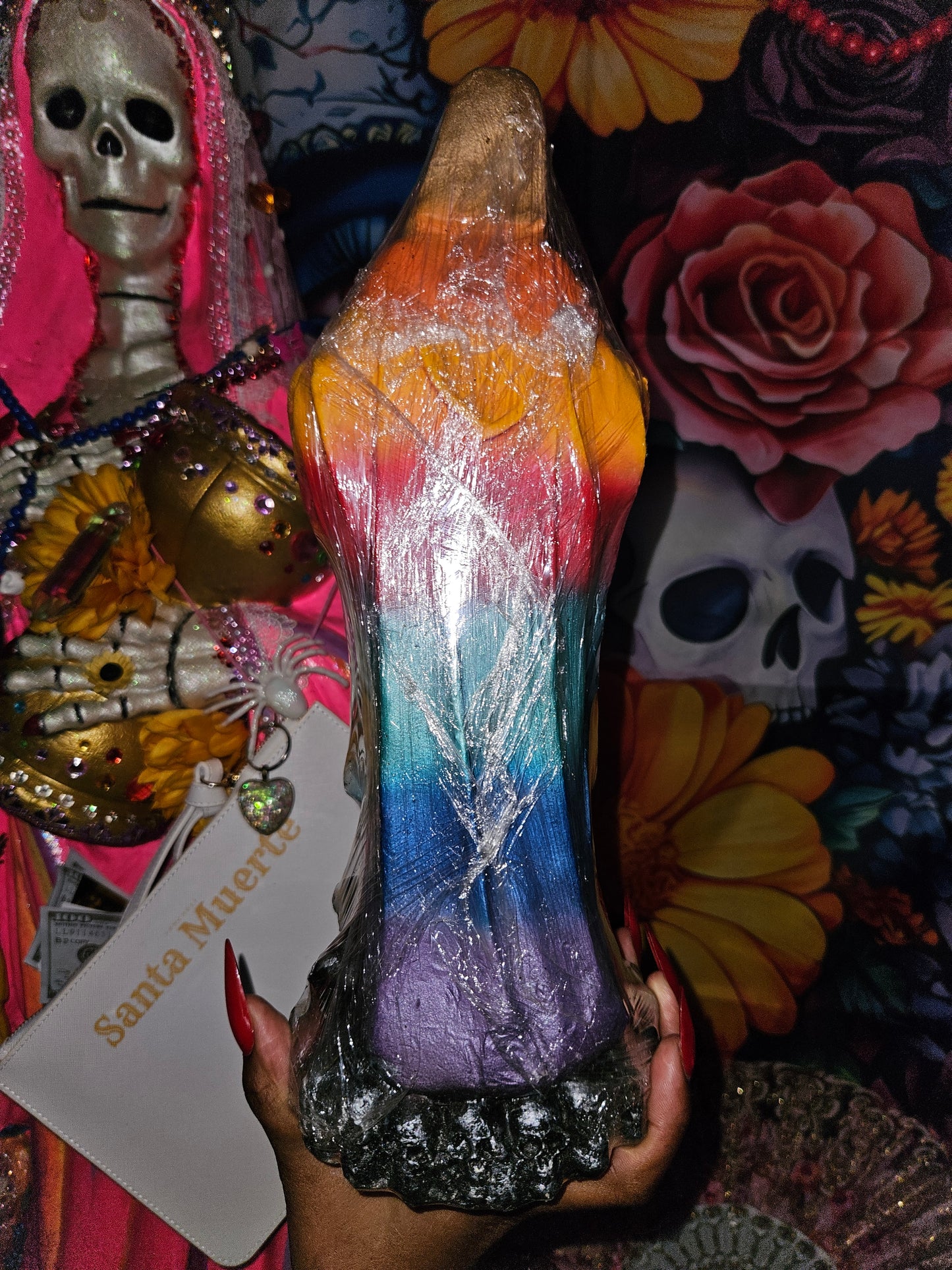 13" Santa Muerte Statue with Prayer Scroll