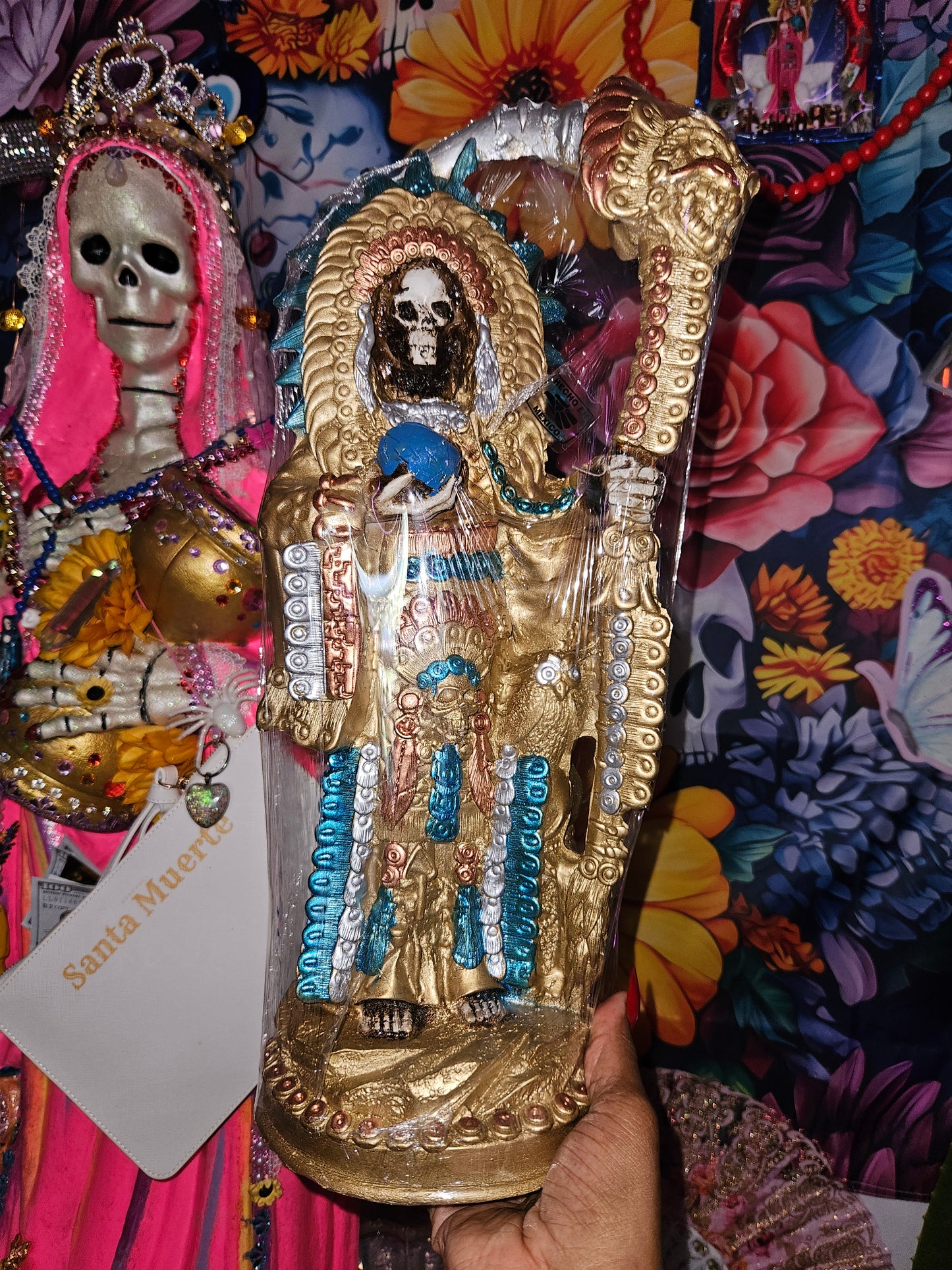 17" Metallic Indigenous Santa Muerte Statue