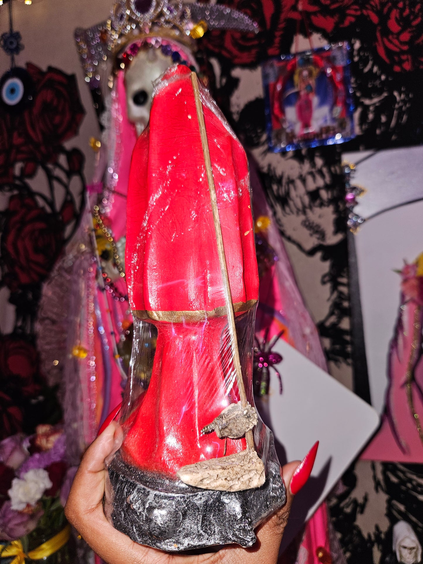 10" Red Robe Santa Muerte Statue