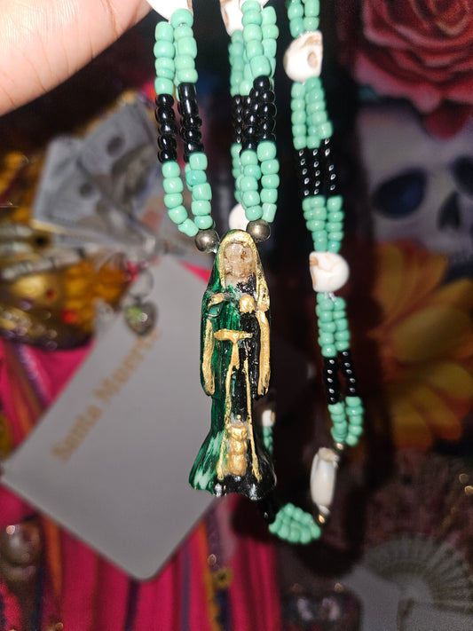 Black & Green Santa Muerte Maso Necklace