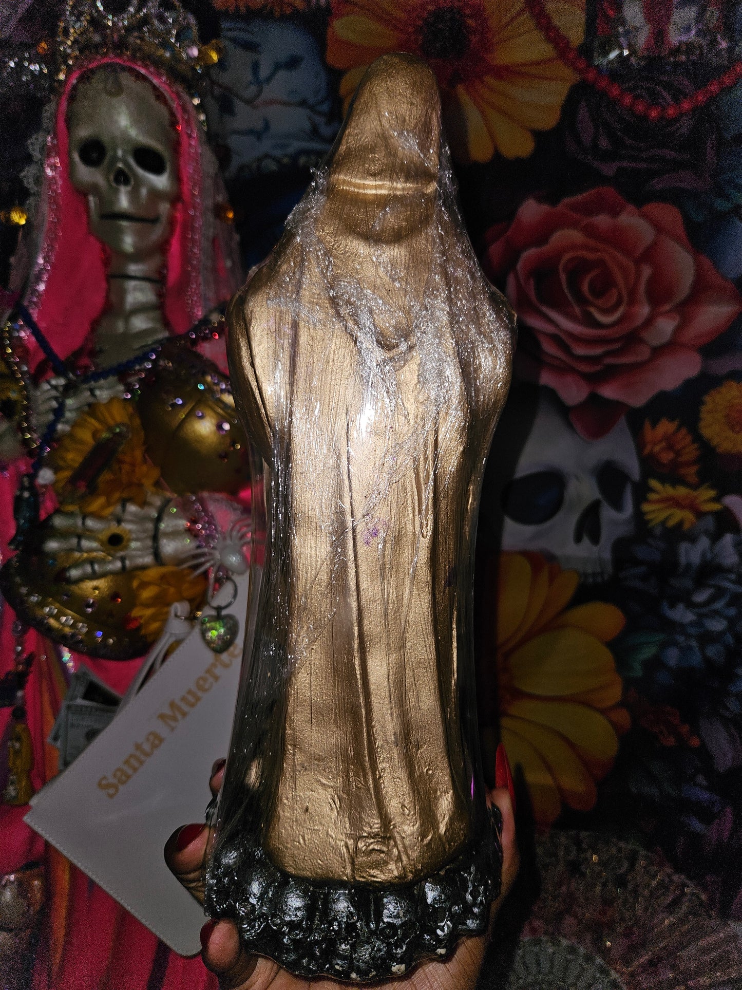 13" Santa Muerte Statue with Prayer Scroll