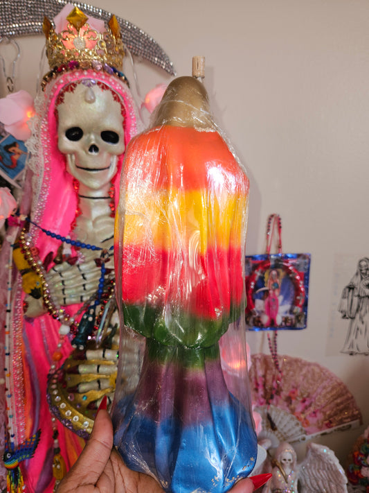 12" 7 Colores Rainbow Robe Santa Muerte Statue