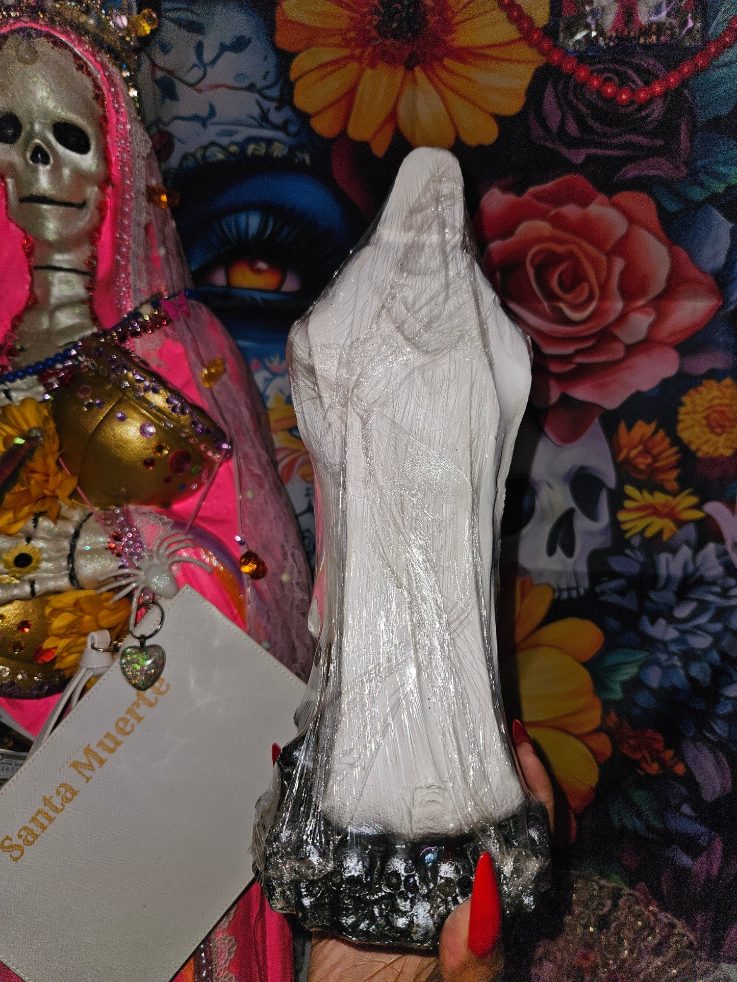13" Santa Muerte Statue with Prayer Scroll