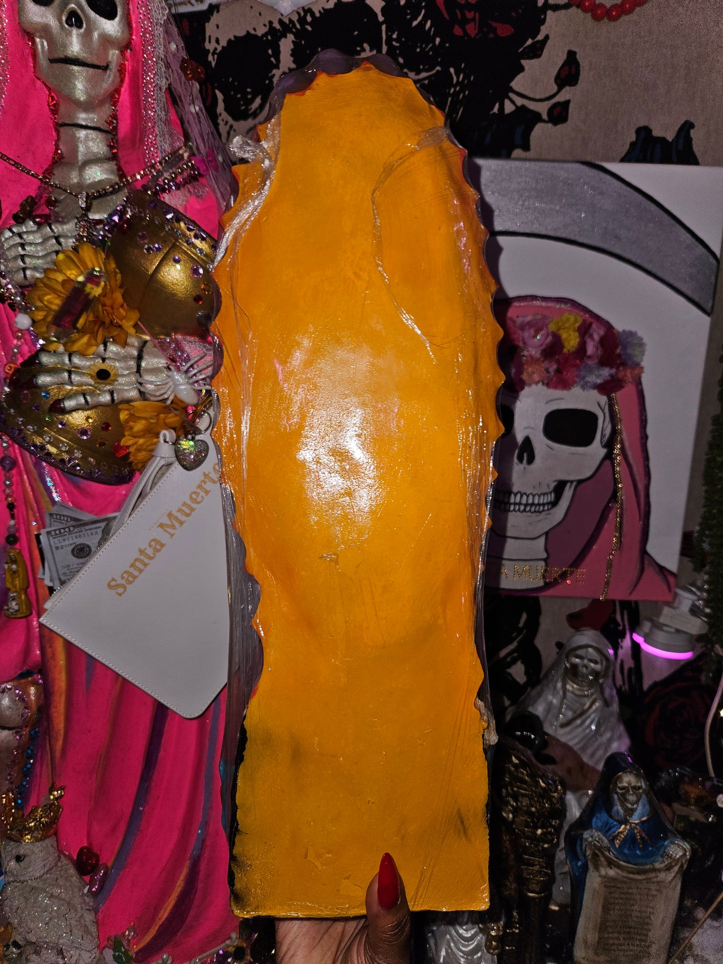 18" Red Robe Santa Muerte Guadalupana Statue