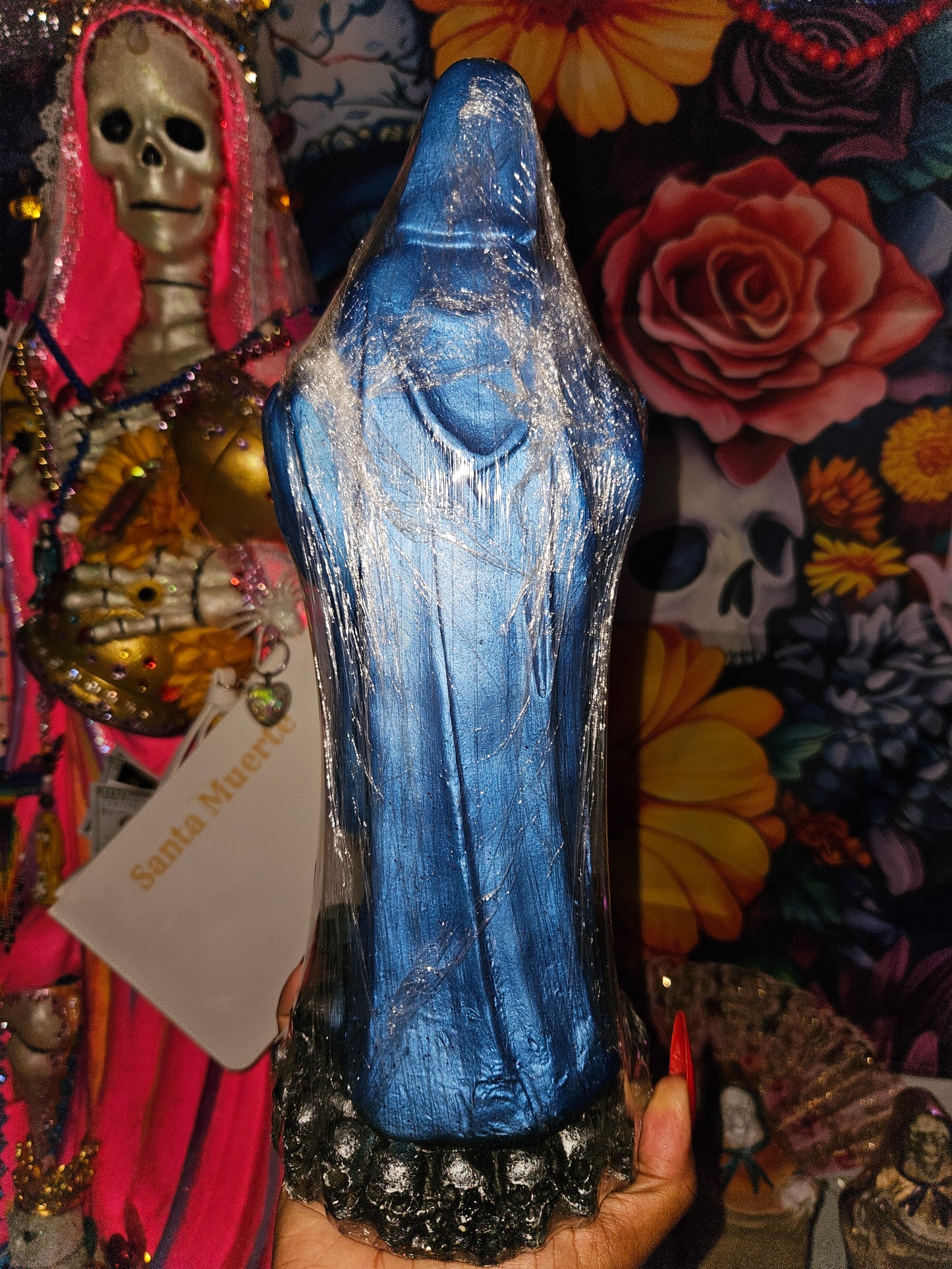 13" Santa Muerte Statue with Prayer Scroll