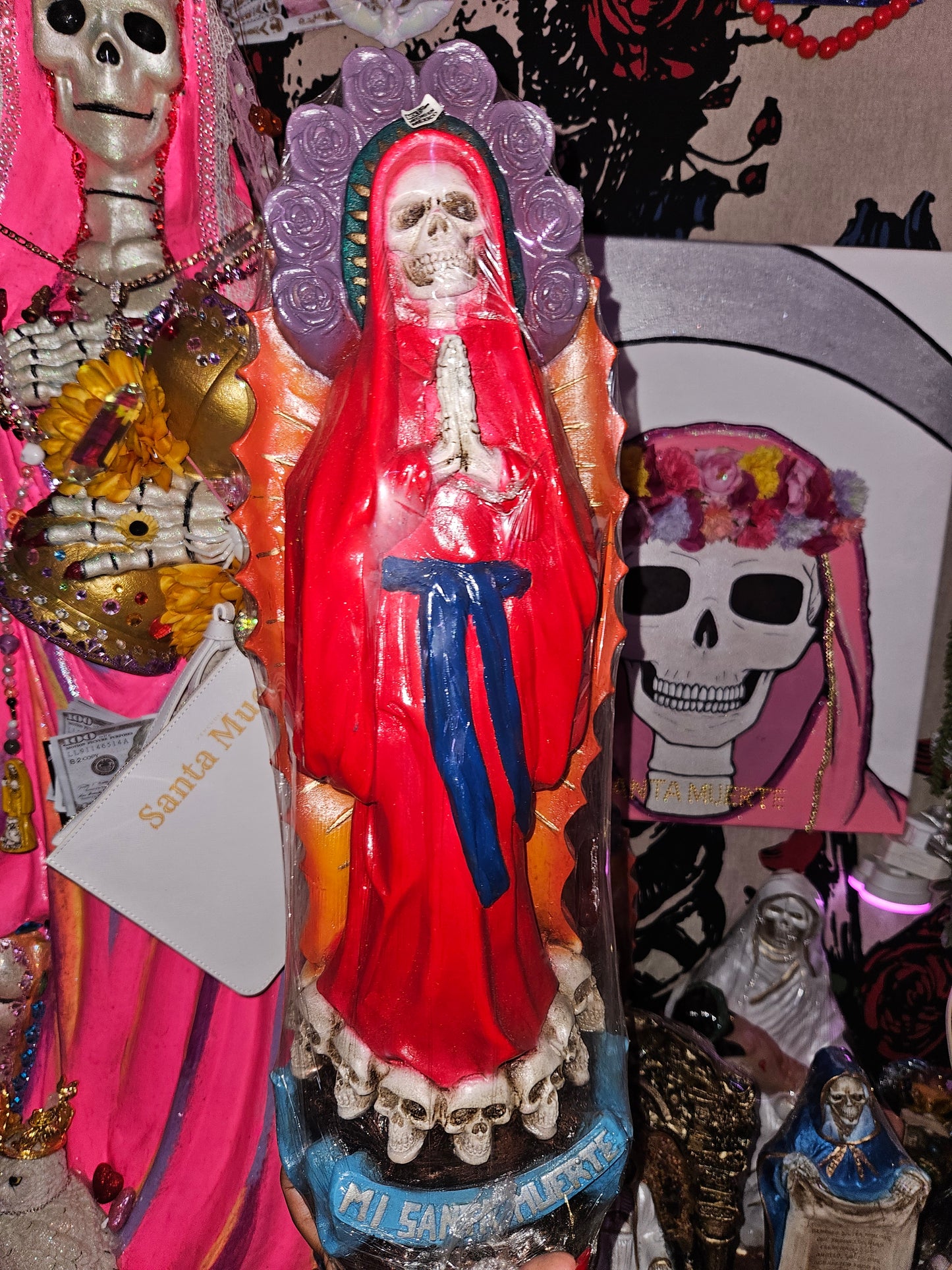 18" Red Robe Santa Muerte Guadalupana Statue