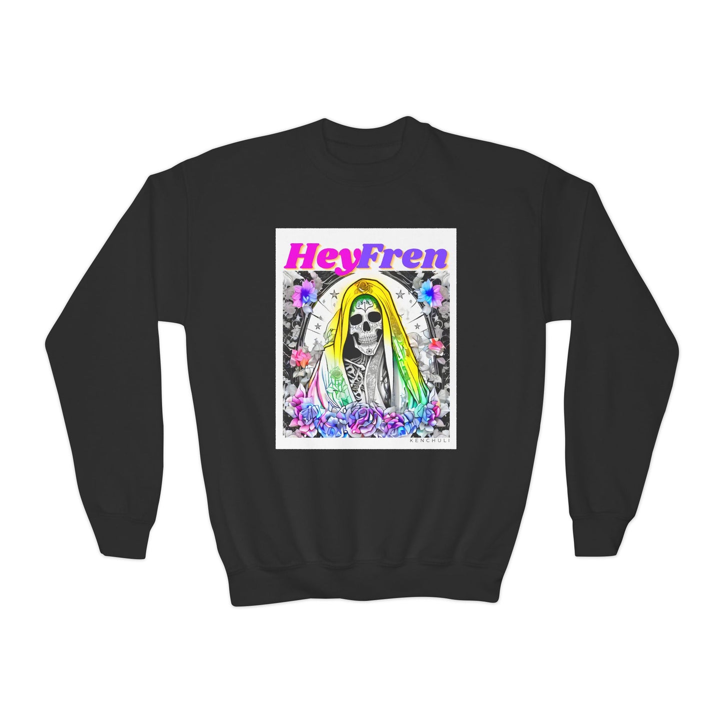 Kids "Hey Fren" Santa Muerte Crewneck Sweatshirt