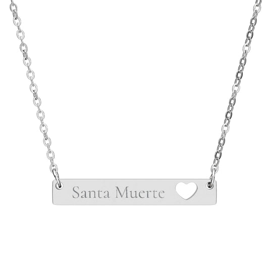 Santa Muerte Cutout Heart Bar Necklace