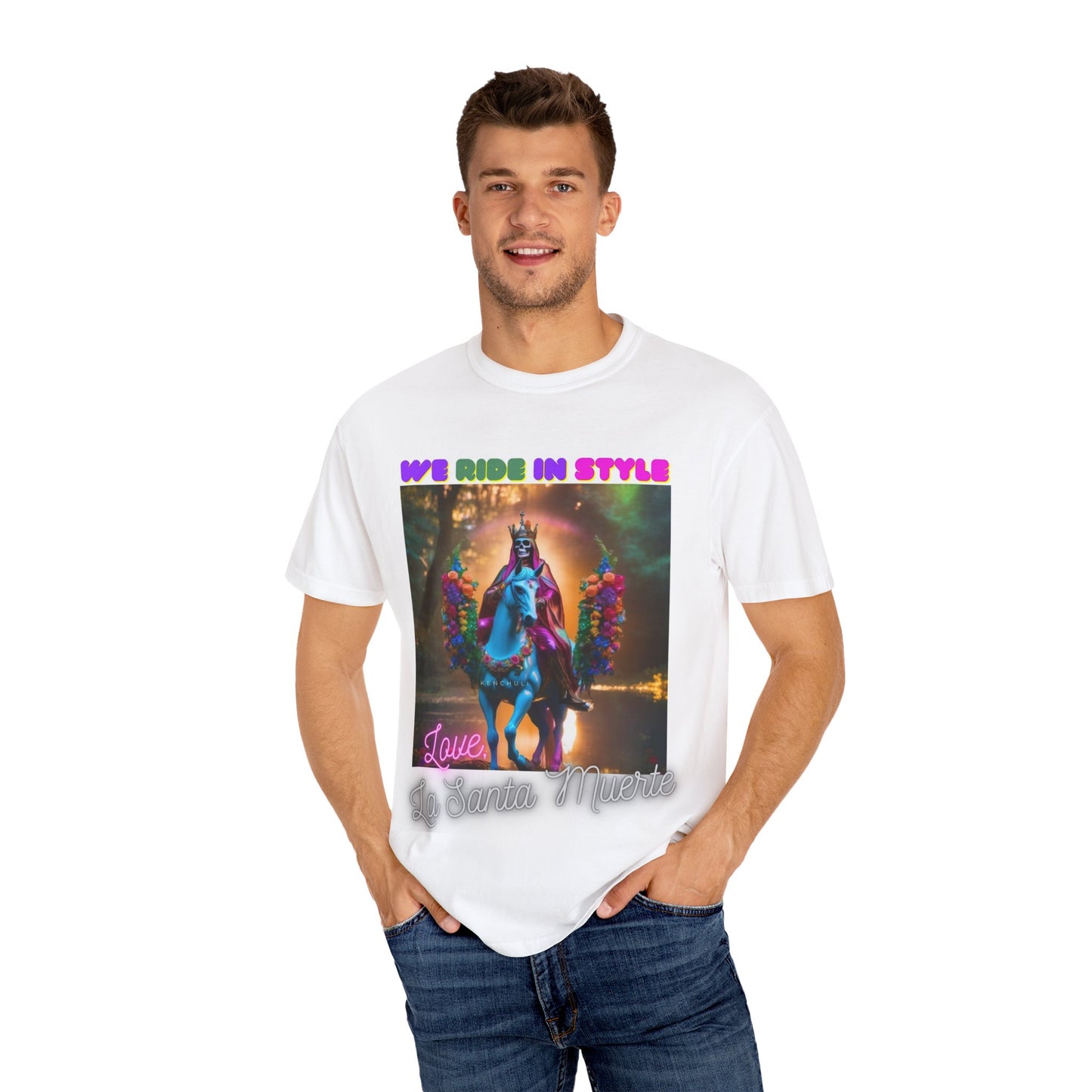 Santa Muerte Ride in Style T-Shirt (front image)