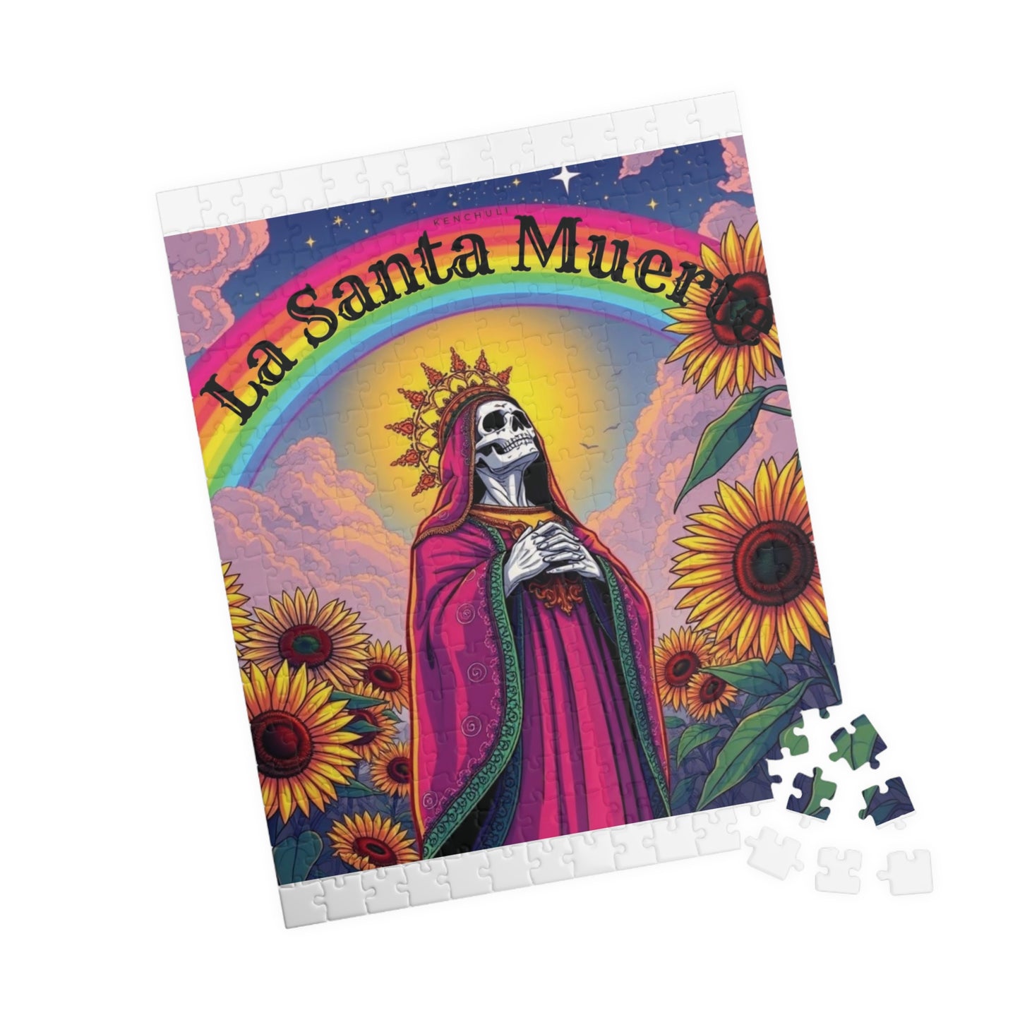 La Santa Muerte Jigsaw Puzzle — Colorful Sunflower Spiritual Art (110/252/520/1014 pcs)