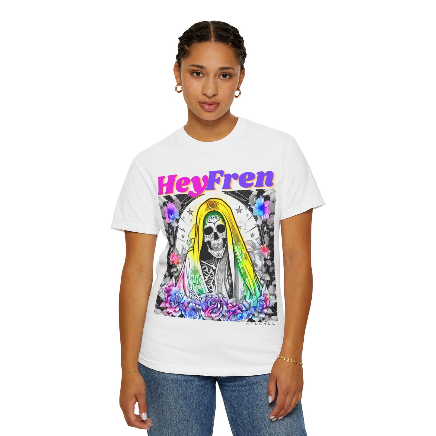 Santa Muerte Hey Fren T-shirt (front Image)