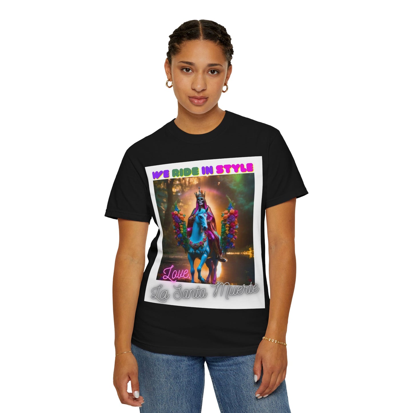 Santa Muerte Ride in Style T-Shirt (front image)