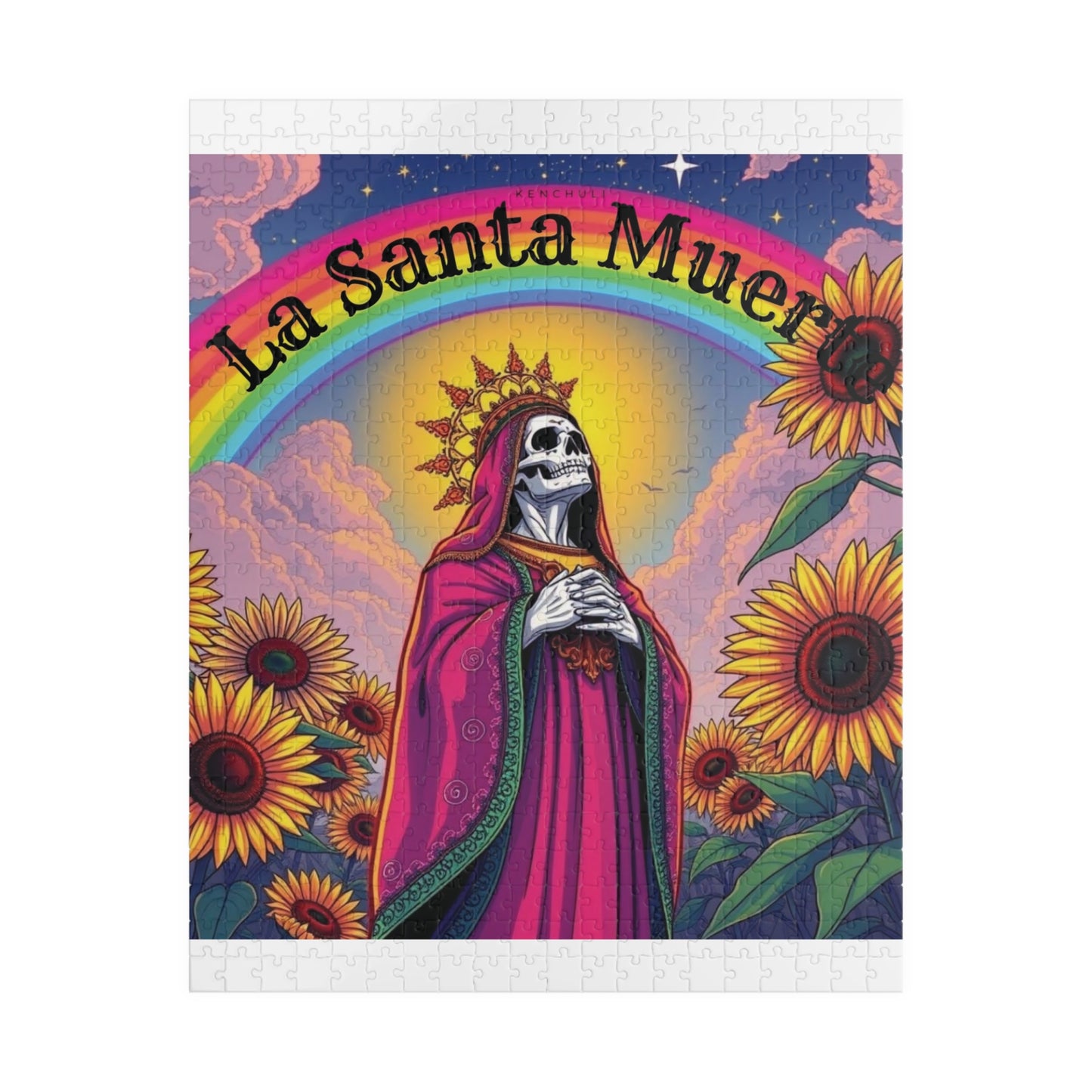 La Santa Muerte Jigsaw Puzzle — Colorful Sunflower Spiritual Art (110/252/520/1014 pcs)