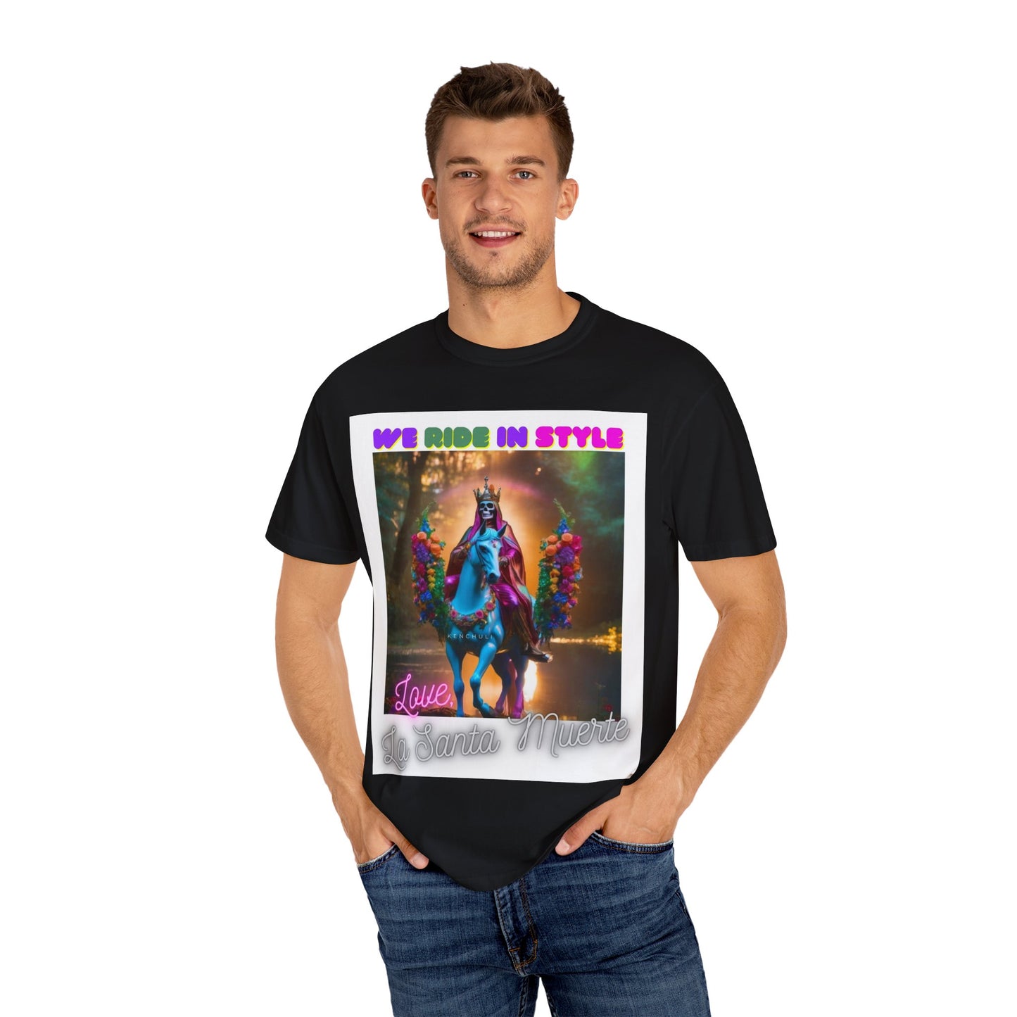 Santa Muerte Ride in Style T-Shirt (front image)