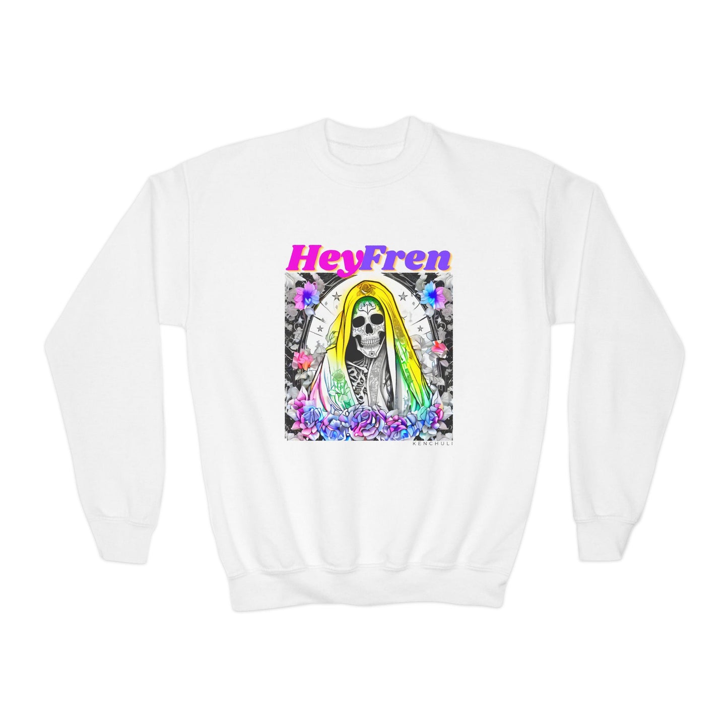 Kids "Hey Fren" Santa Muerte Crewneck Sweatshirt