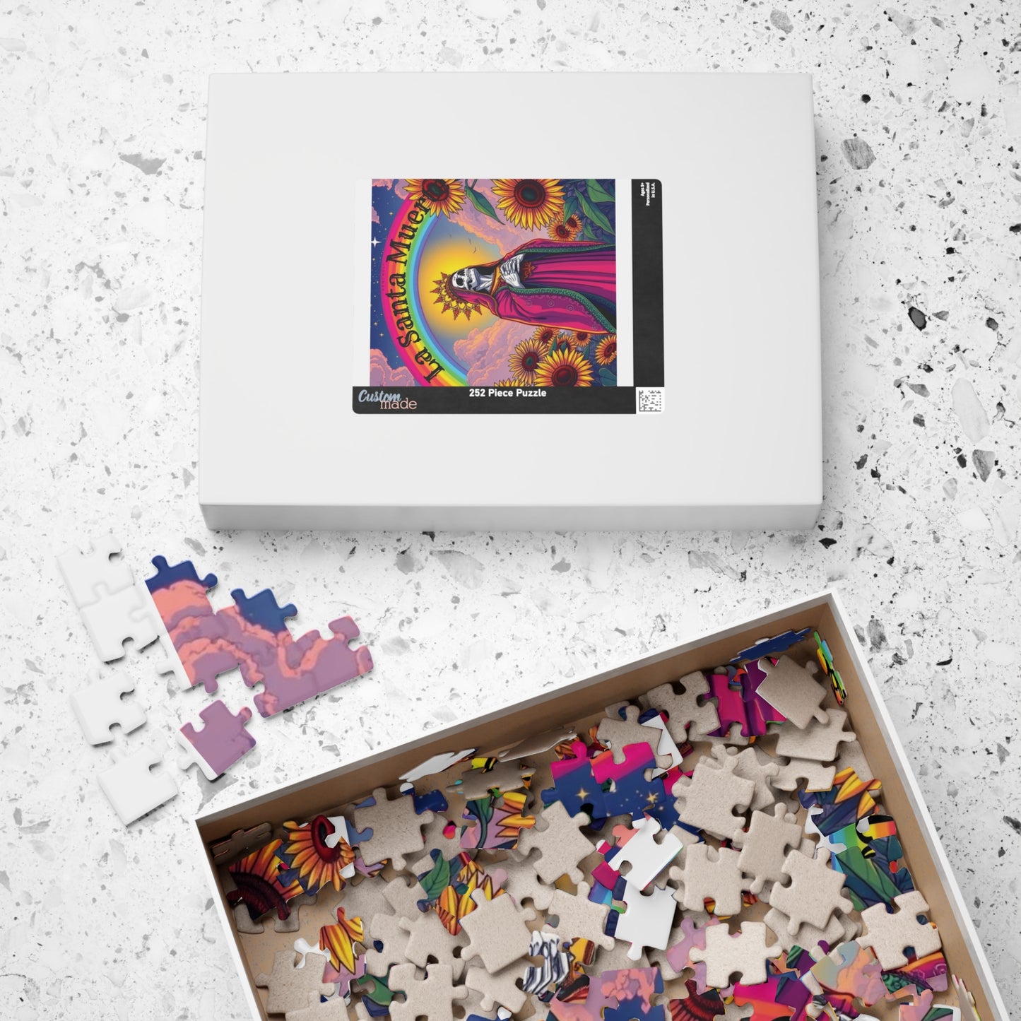 La Santa Muerte Jigsaw Puzzle — Colorful Sunflower Spiritual Art (110/252/520/1014 pcs)