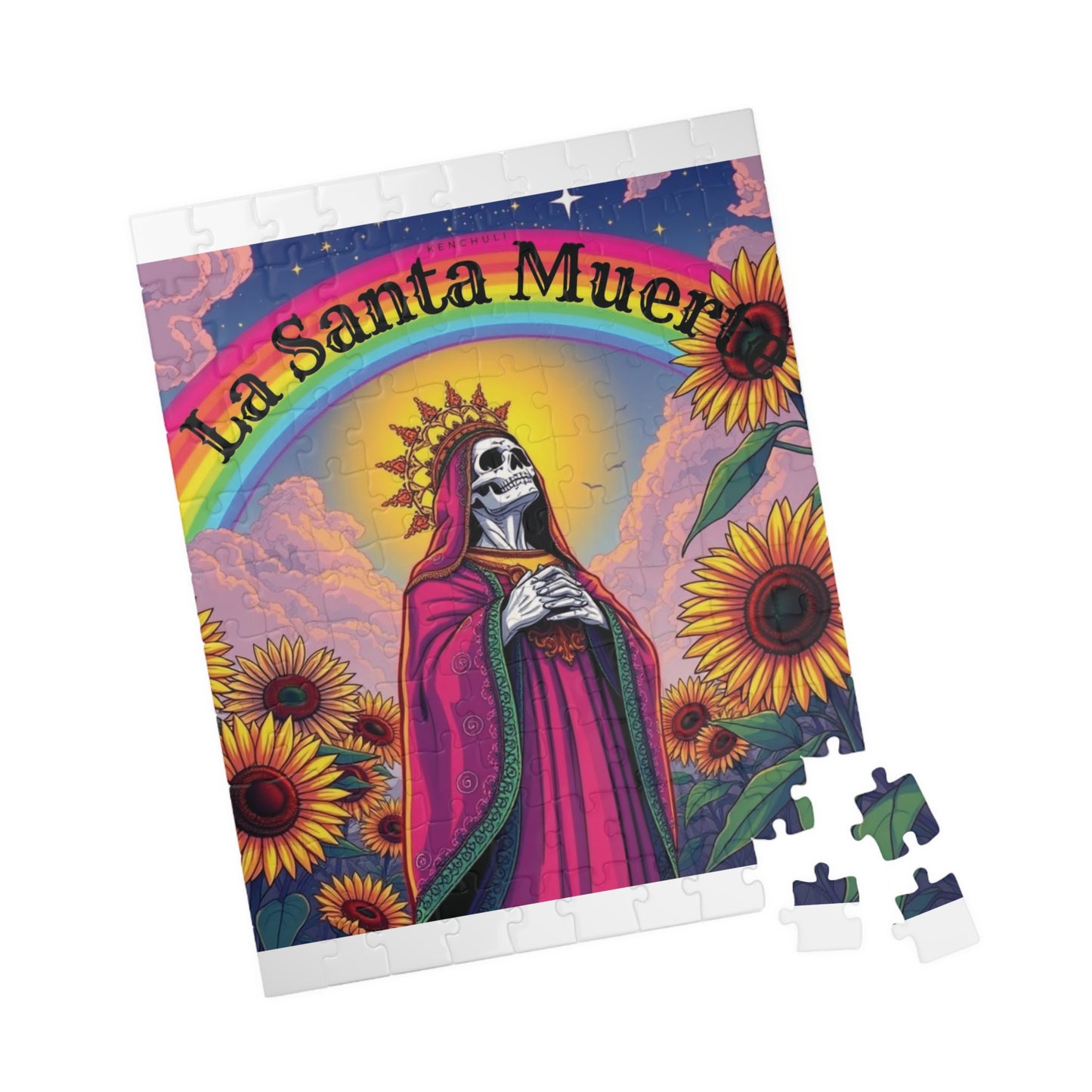 La Santa Muerte Jigsaw Puzzle — Colorful Sunflower Spiritual Art (110/252/520/1014 pcs)