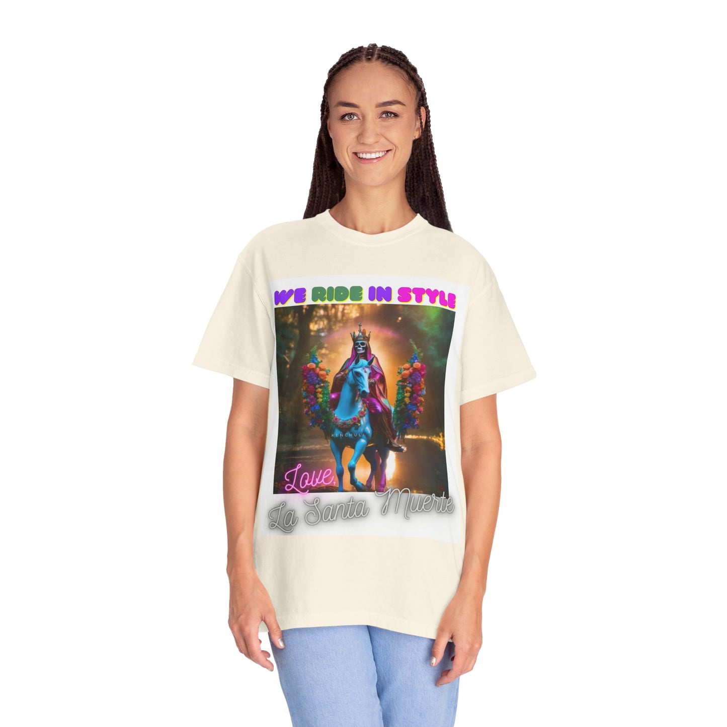 Santa Muerte Ride in Style T-Shirt (front image)