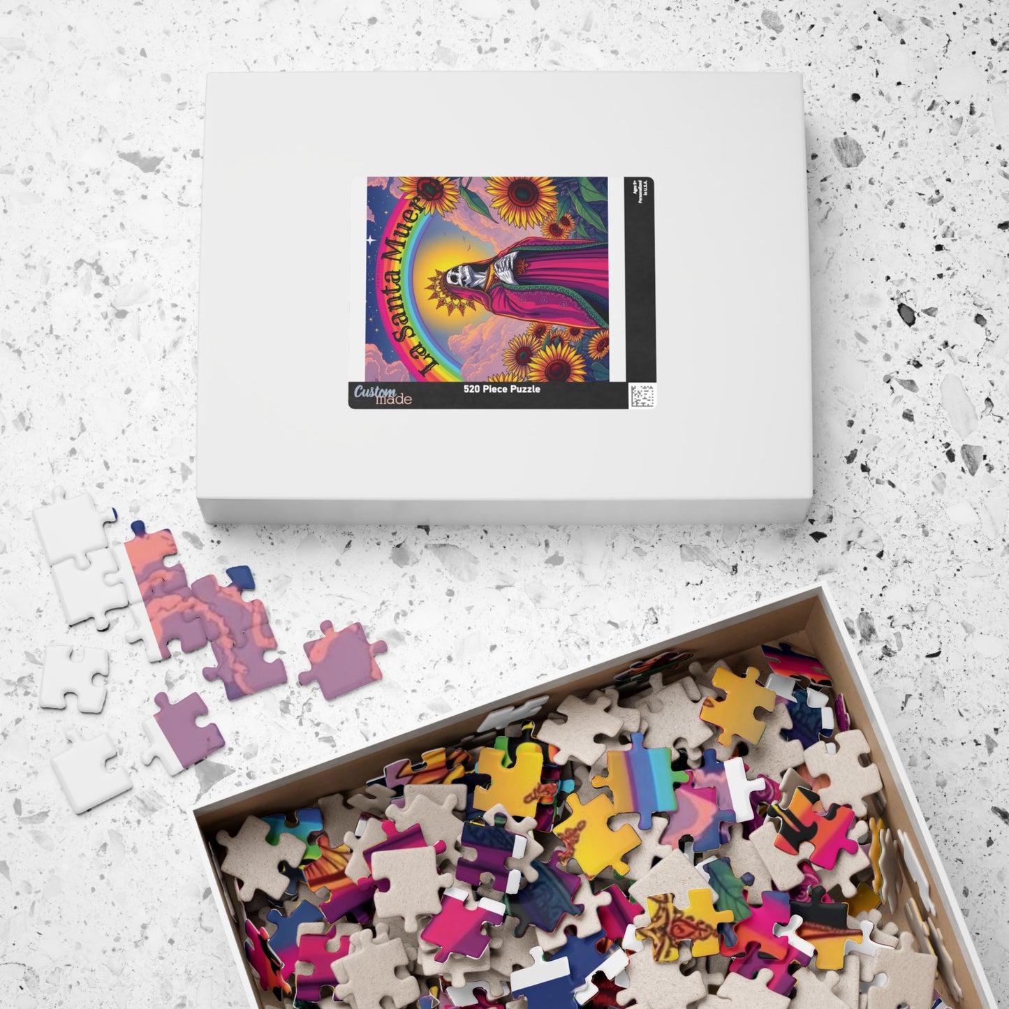 La Santa Muerte Jigsaw Puzzle — Colorful Sunflower Spiritual Art (110/252/520/1014 pcs)