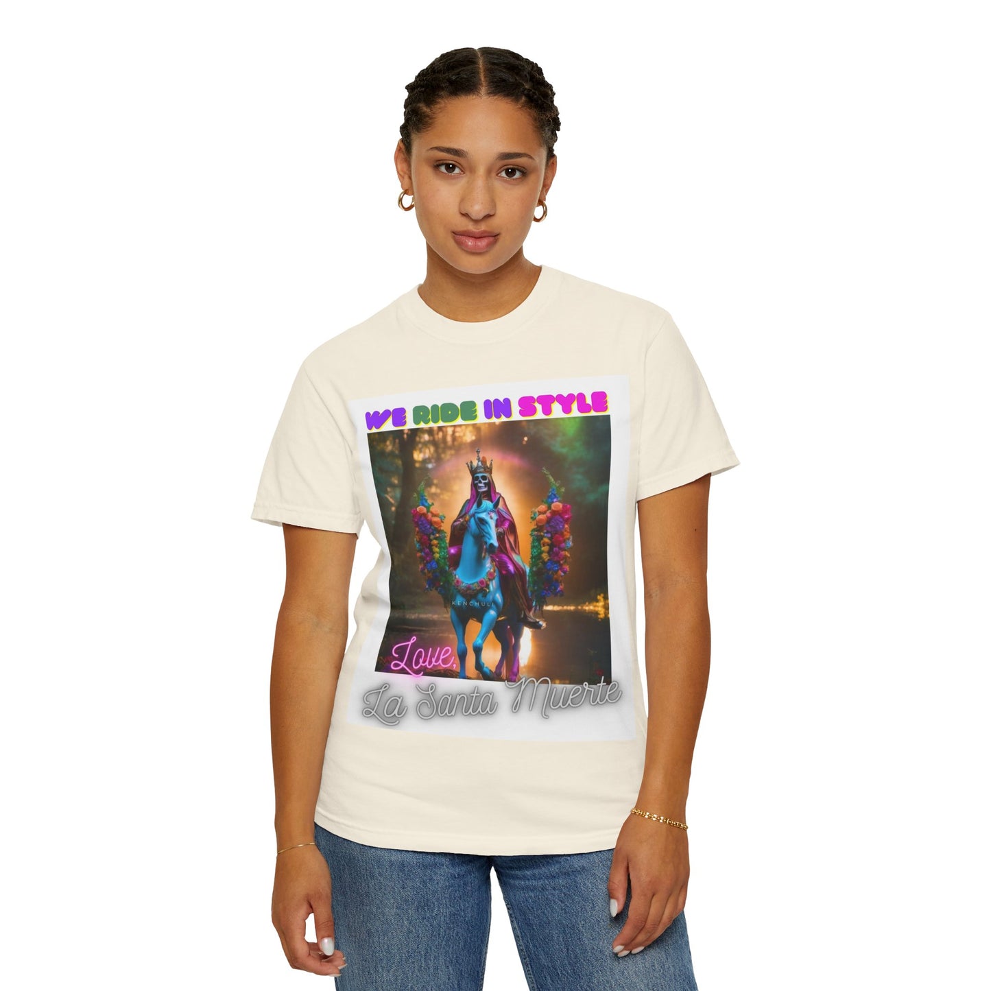 Santa Muerte Ride in Style T-Shirt (front image)