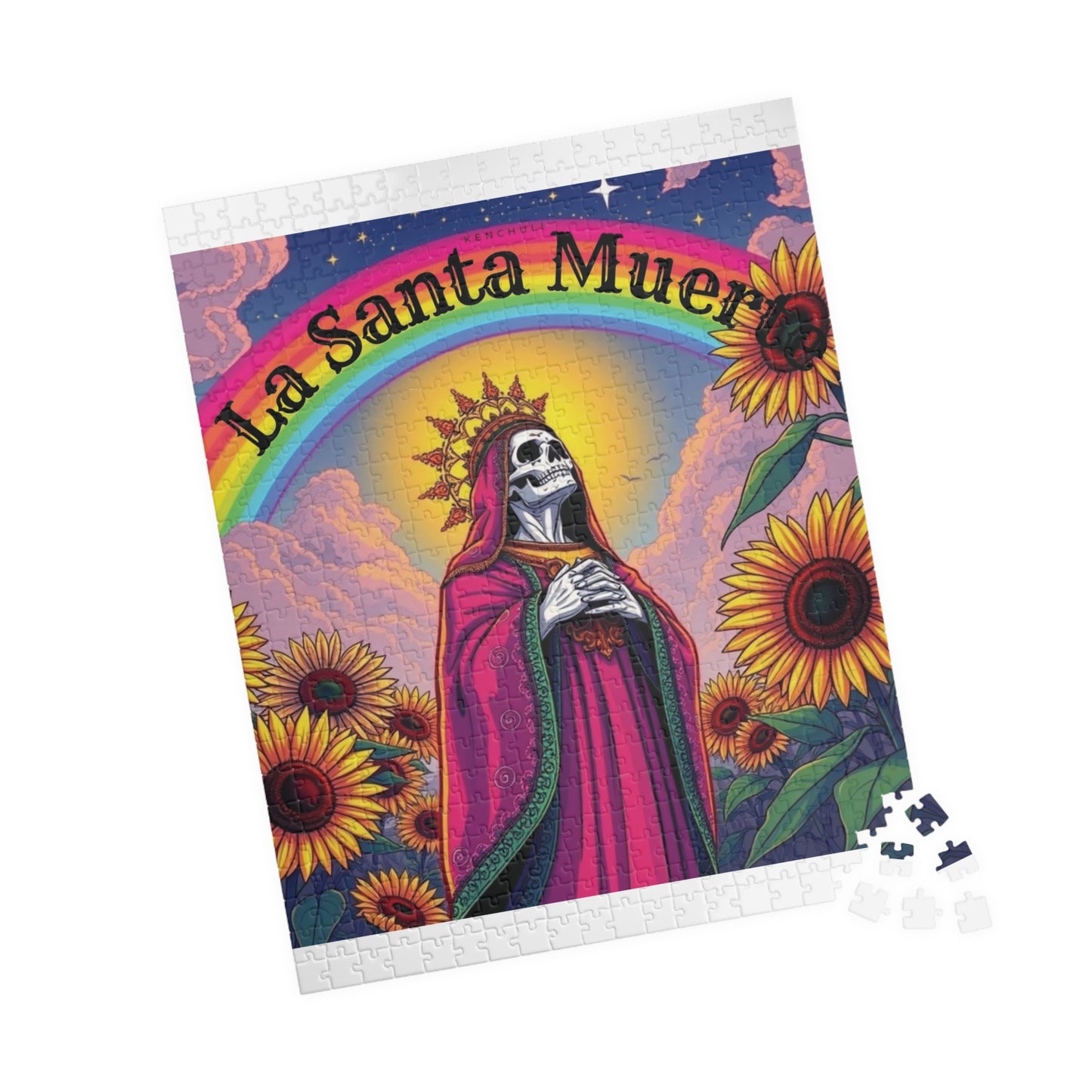 La Santa Muerte Jigsaw Puzzle — Colorful Sunflower Spiritual Art (110/252/520/1014 pcs)