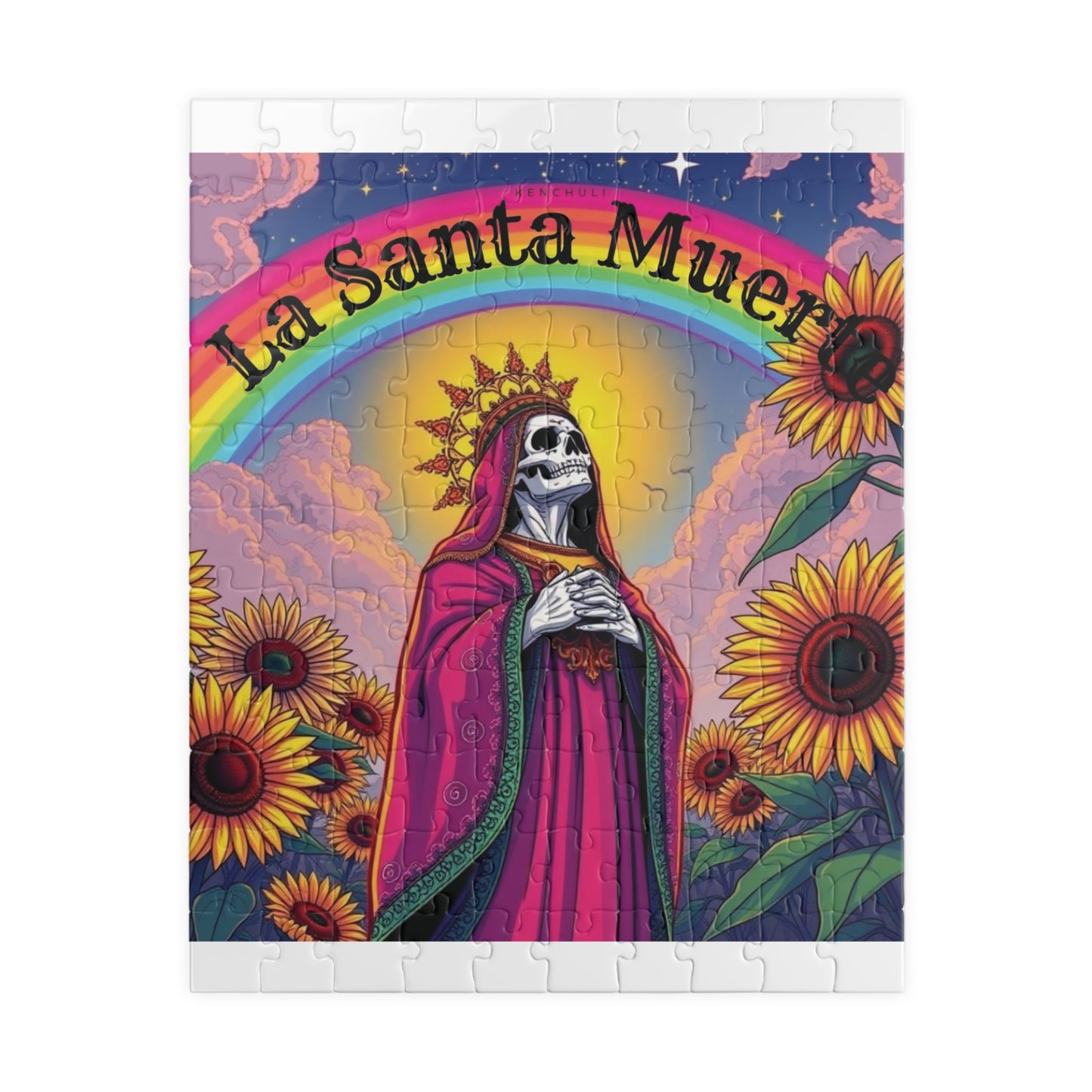 La Santa Muerte Jigsaw Puzzle — Colorful Sunflower Spiritual Art (110/252/520/1014 pcs)