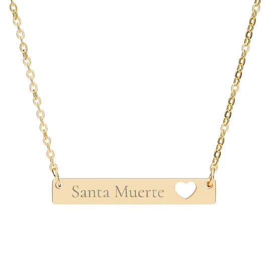 Santa Muerte Cutout Heart Bar Necklace