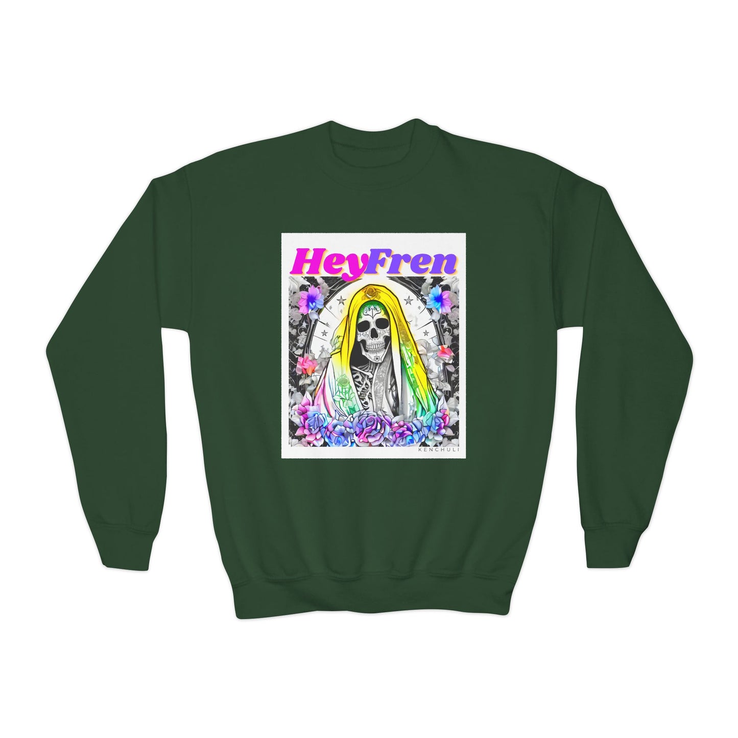 Kids "Hey Fren" Santa Muerte Crewneck Sweatshirt