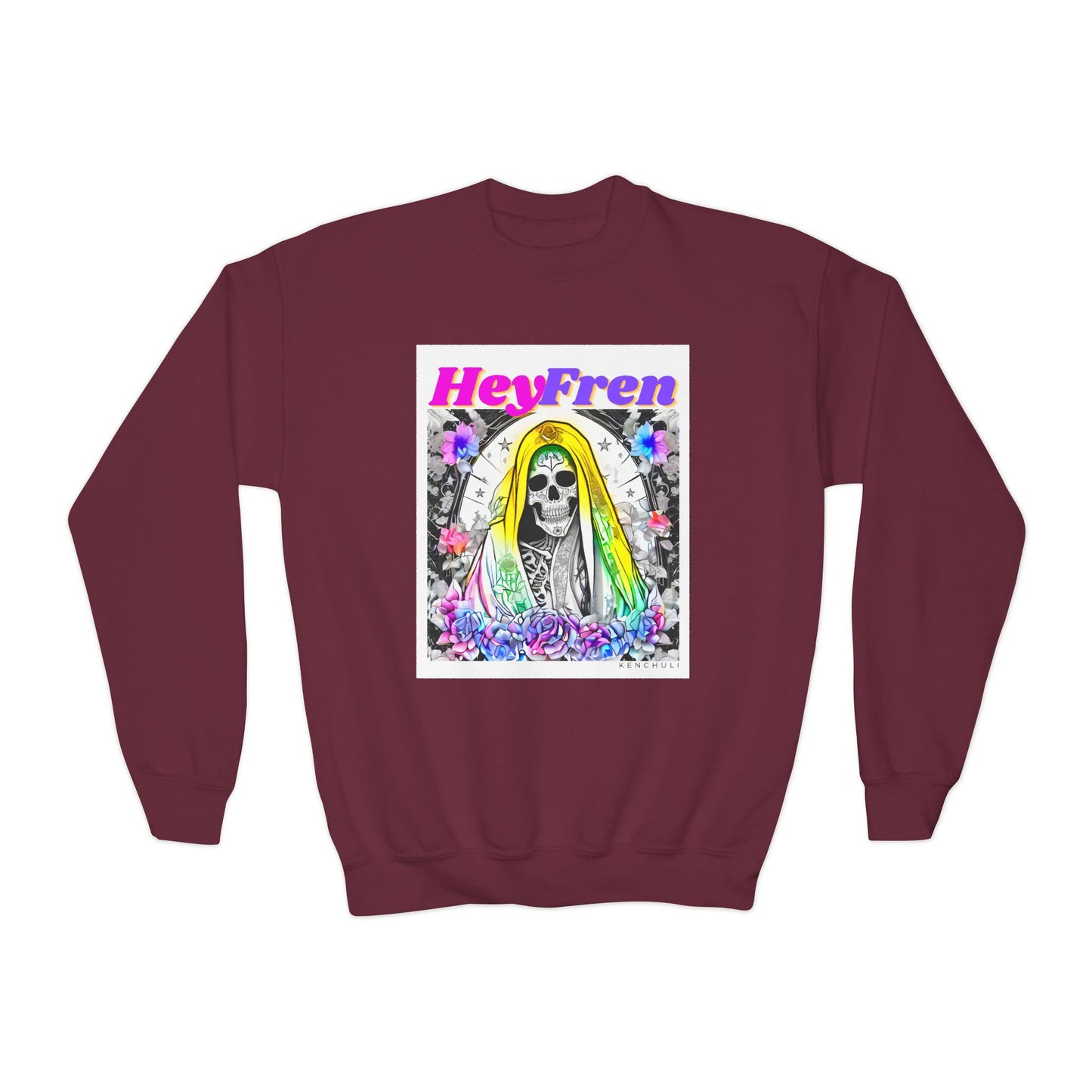 Kids "Hey Fren" Santa Muerte Crewneck Sweatshirt