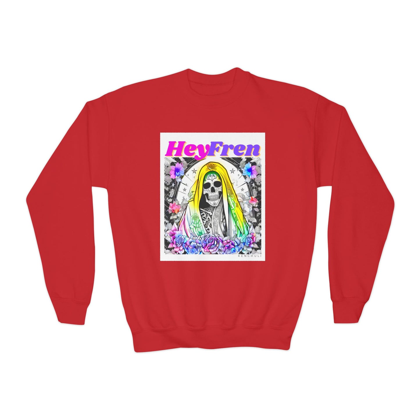 Kids "Hey Fren" Santa Muerte Crewneck Sweatshirt