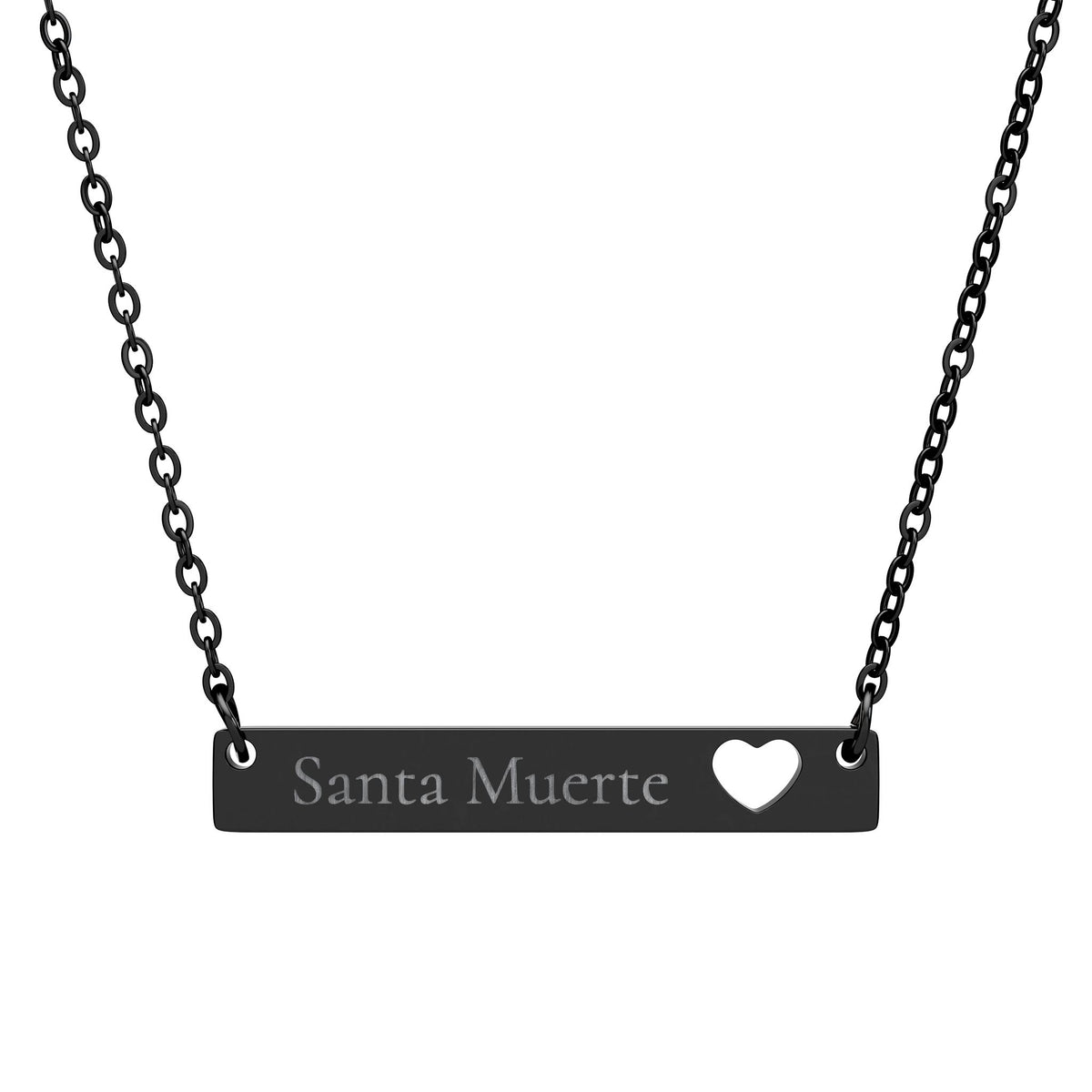 Santa Muerte Cutout Heart Bar Necklace