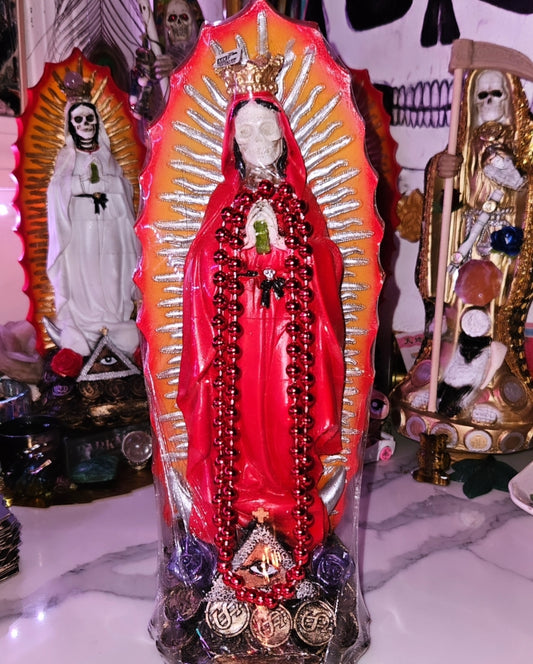 12" Red Robe Santa Muerte Guadalupana Statue