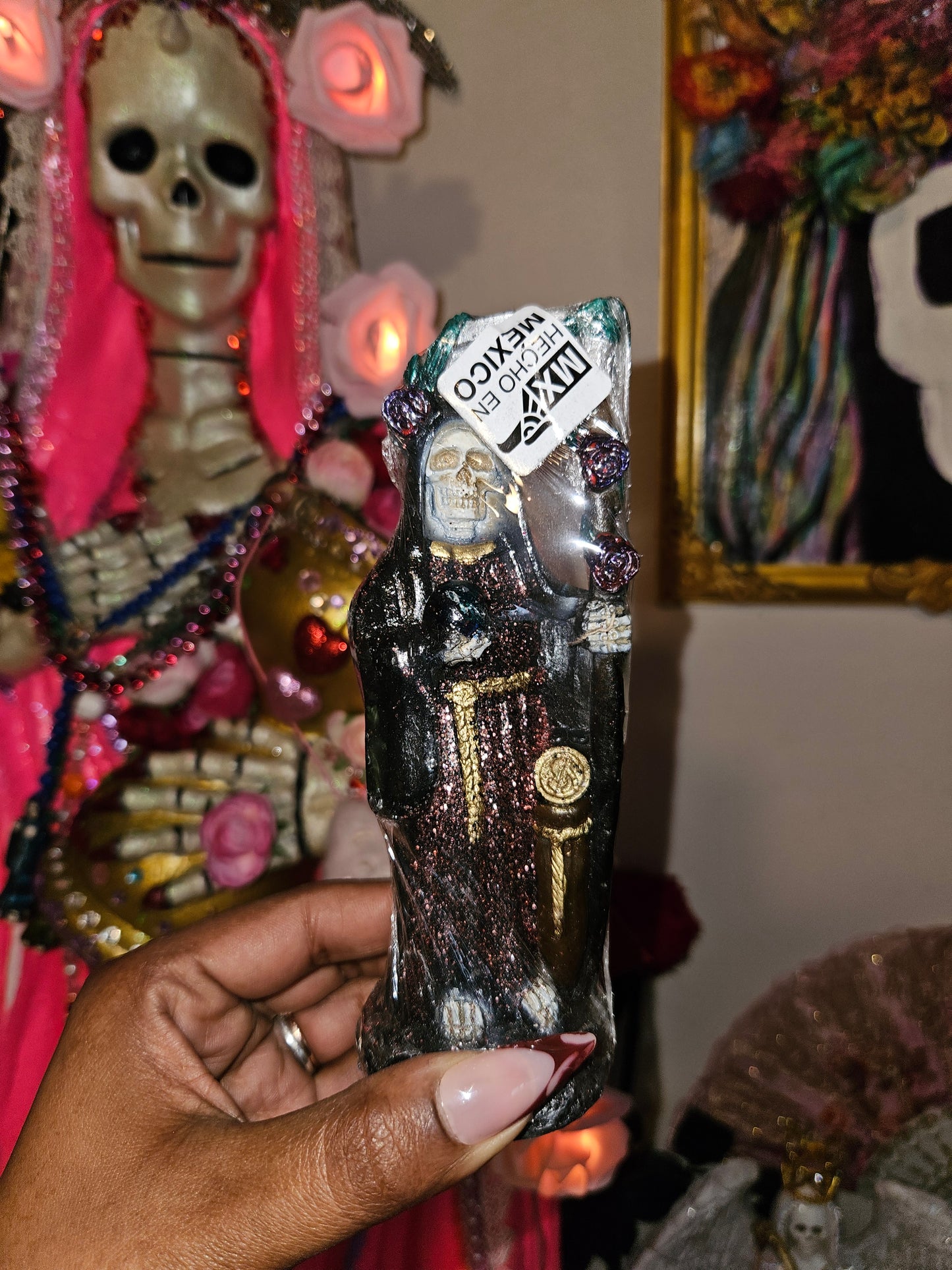 6" Rose on Scythe Santa Muerte Statue