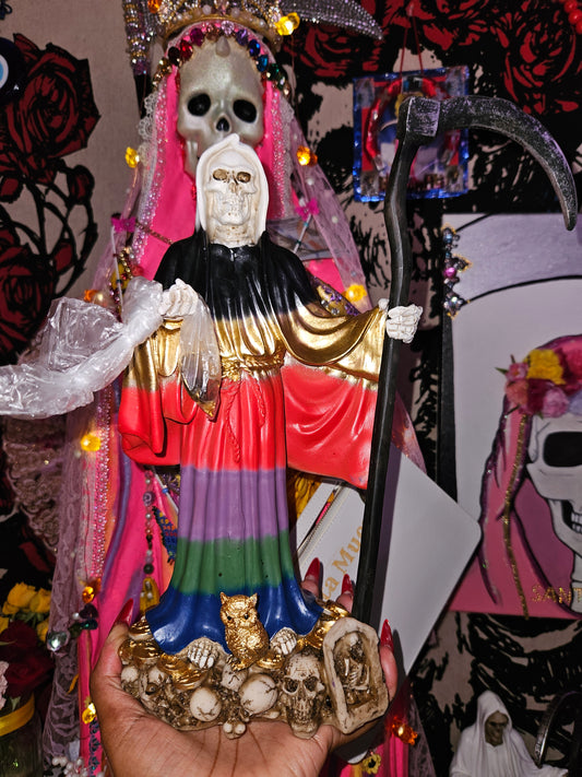13" 7 Colores(Rainbow Robe) Santa Muerte Statue with removable scales