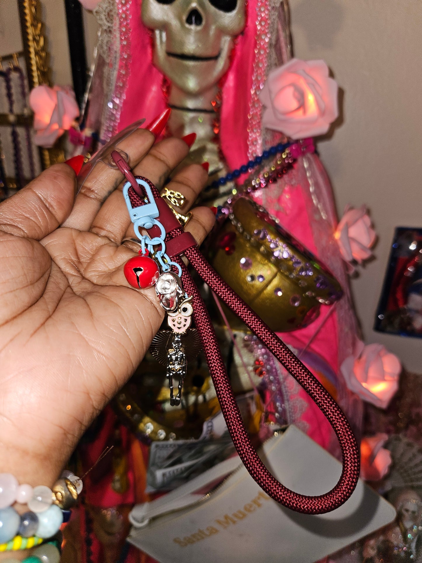 Santa Muerte Phone Wrist Strap w/ Goodluck & Protection Charms