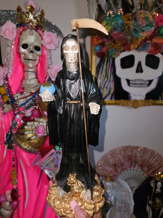 12" Black Robe Santa Muerte Statue