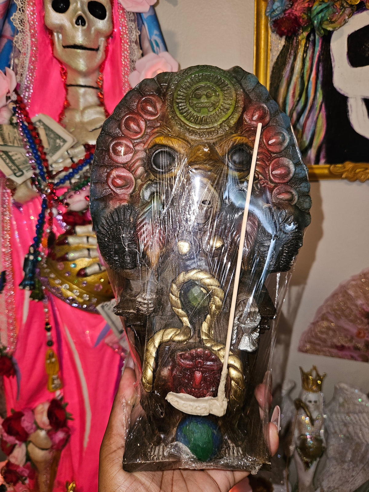 10" Aztec/ Mexica Sitting Santa Muerte Statue