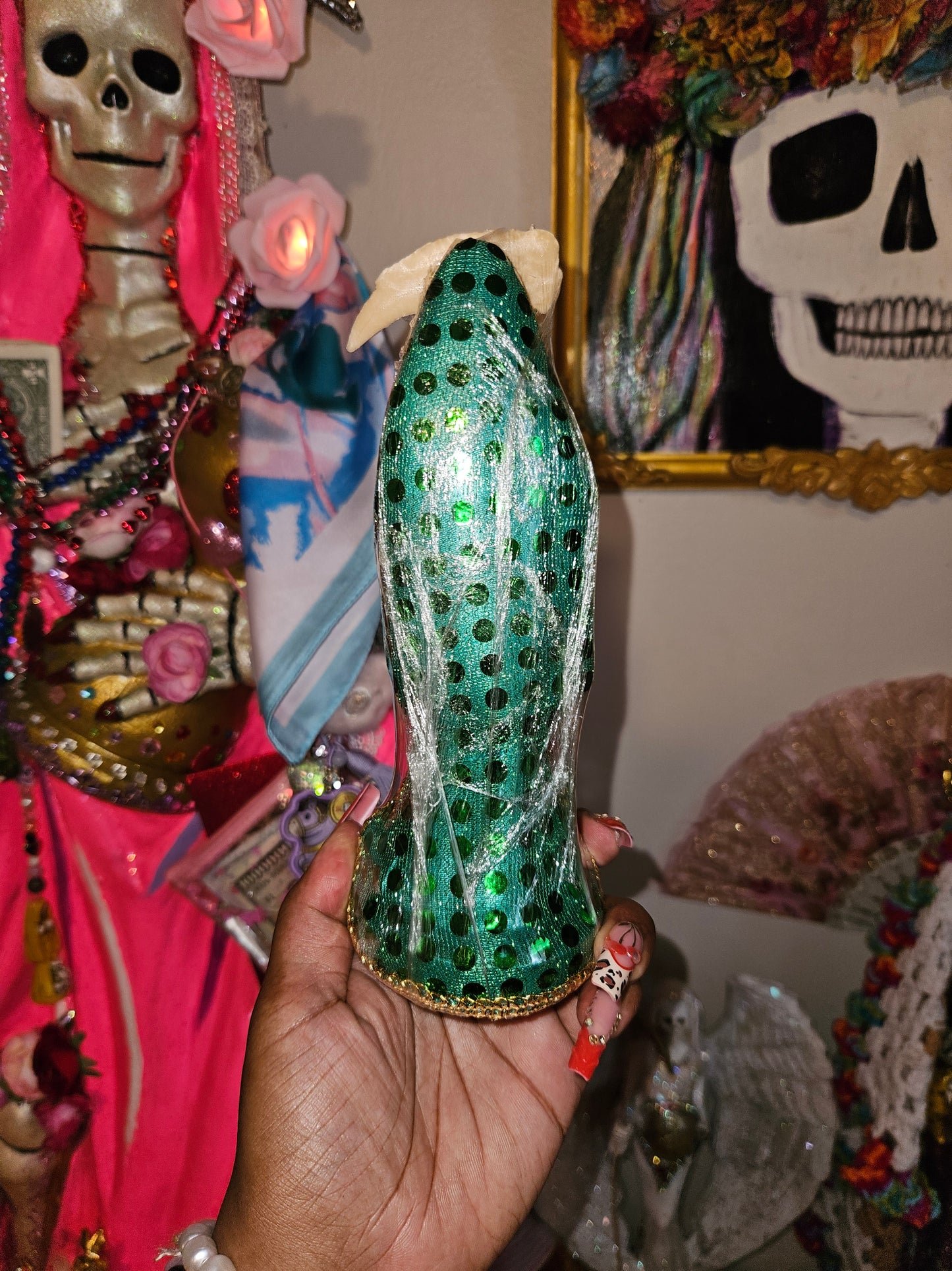 8" Vestida Green Robe Santa Muerte Statue