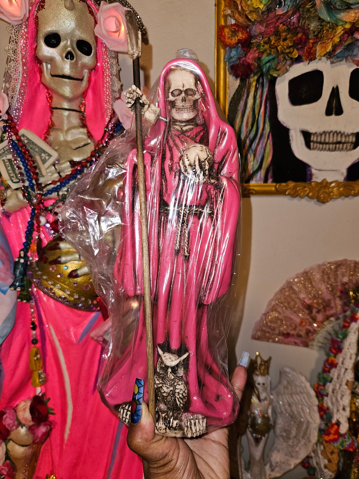 12" Pink Robe Santa Muerte Statue