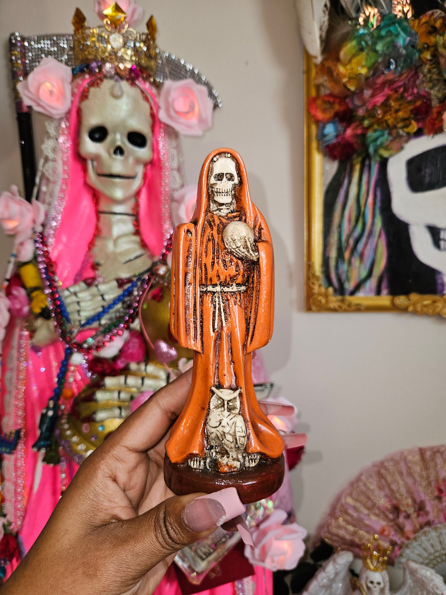 6" Orange Robe Santa Muerte Statue