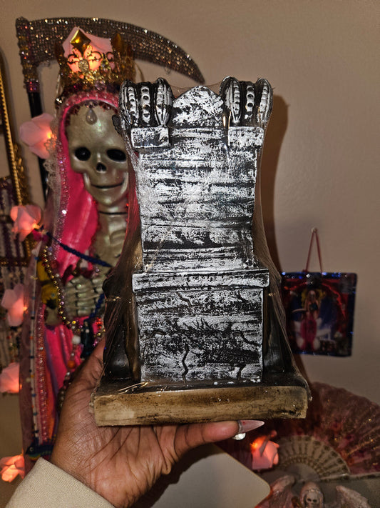 9" Sitting Gold Robe with dogs Santa Muerte Statue