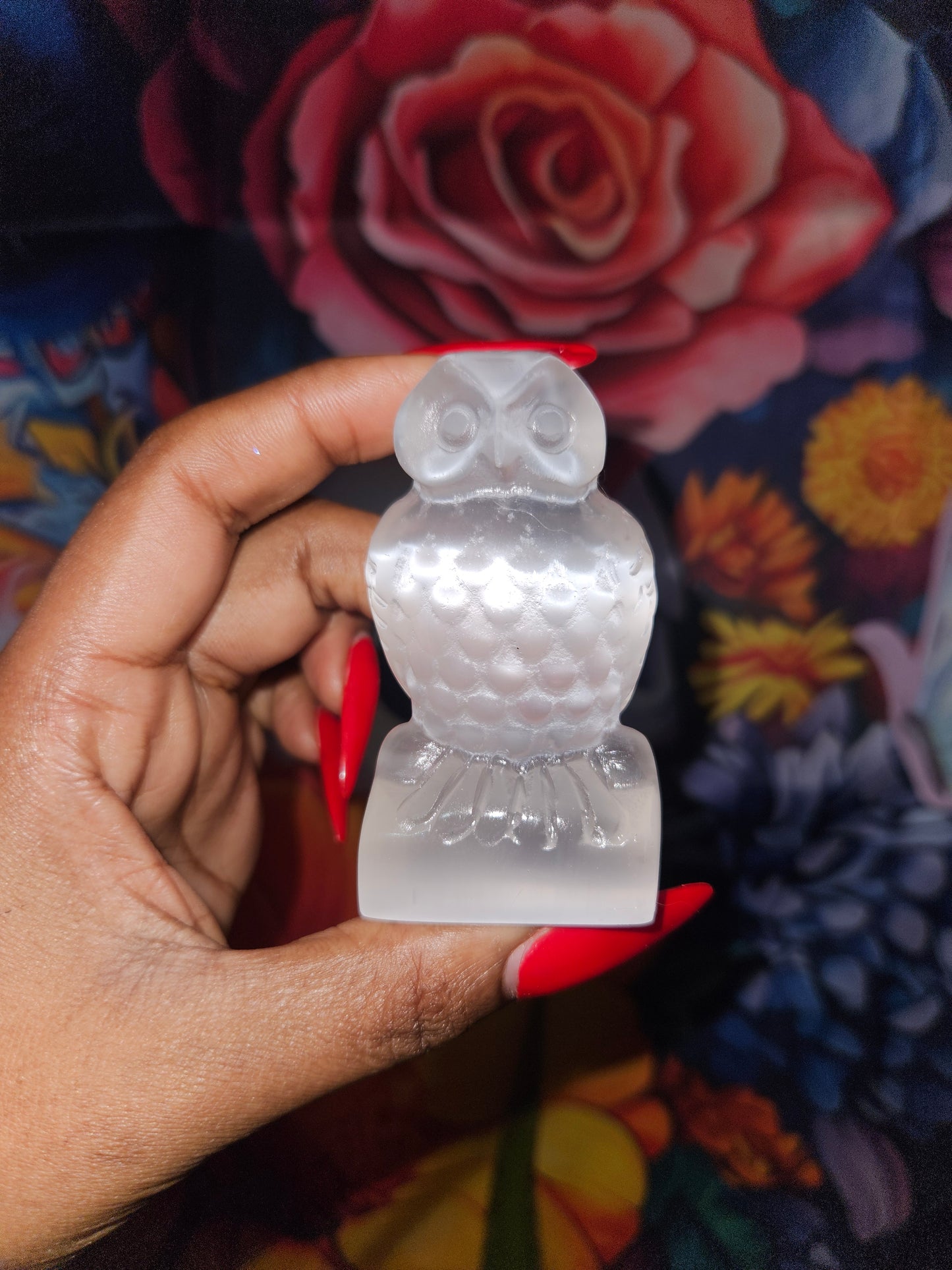 Hand-Carved Selenite Owl