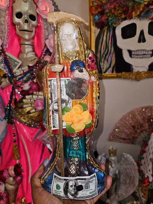 12" Vestida 7 Colores/Rainbow Robe Santa Muerte Statue